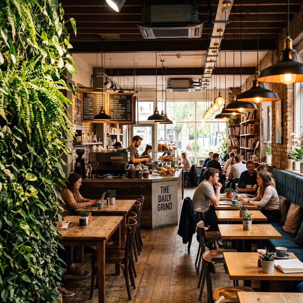 Beautiful dining and cafe interior mockup by Glowspace Chennai
