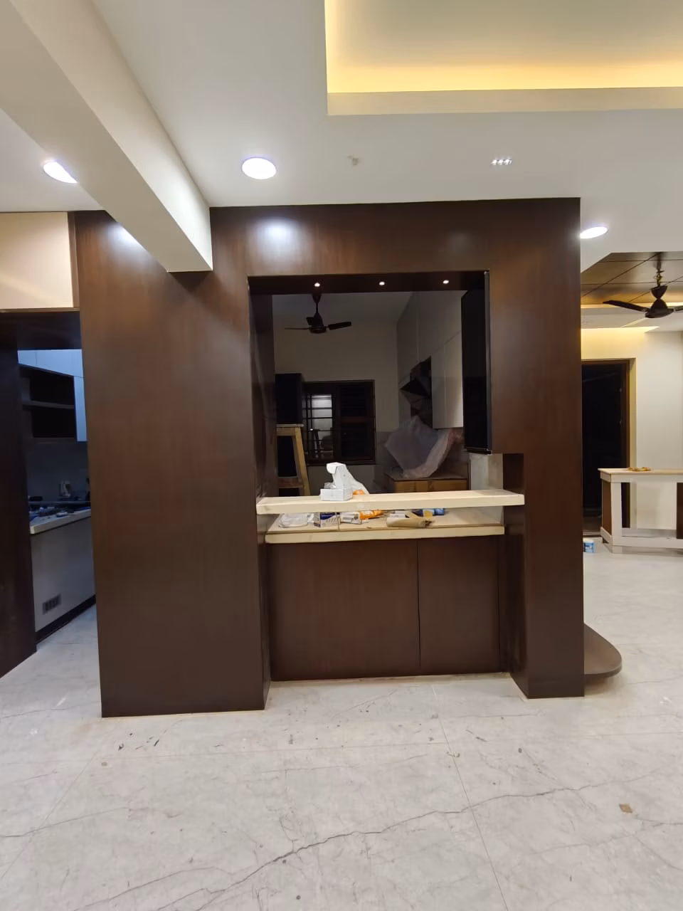 Designer gypsum board false ceiling design with hidden LED strip lighting