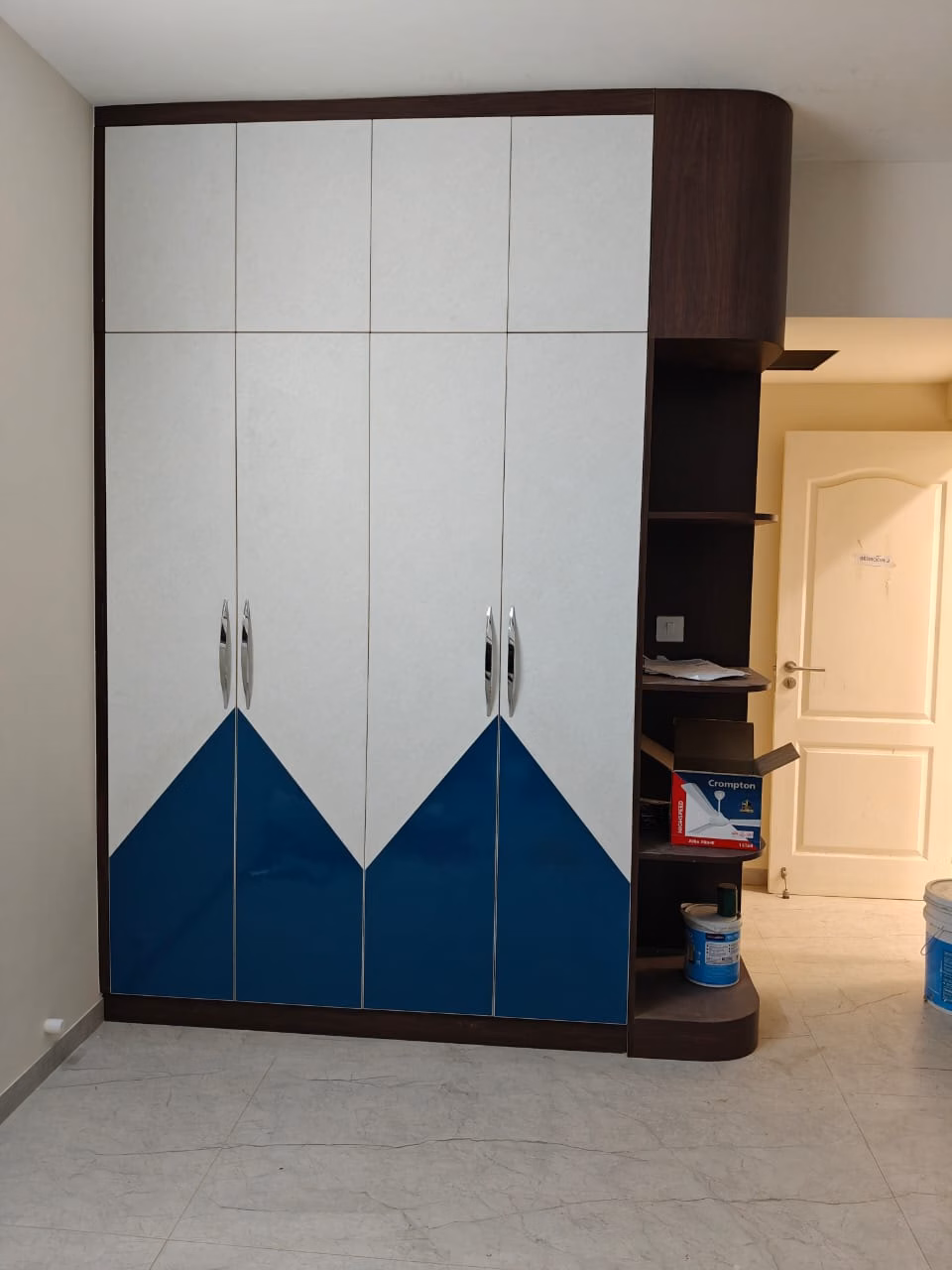 Luxury walk-in closet wardrobe with integrated sensor LED strip lighting and glass display shelves